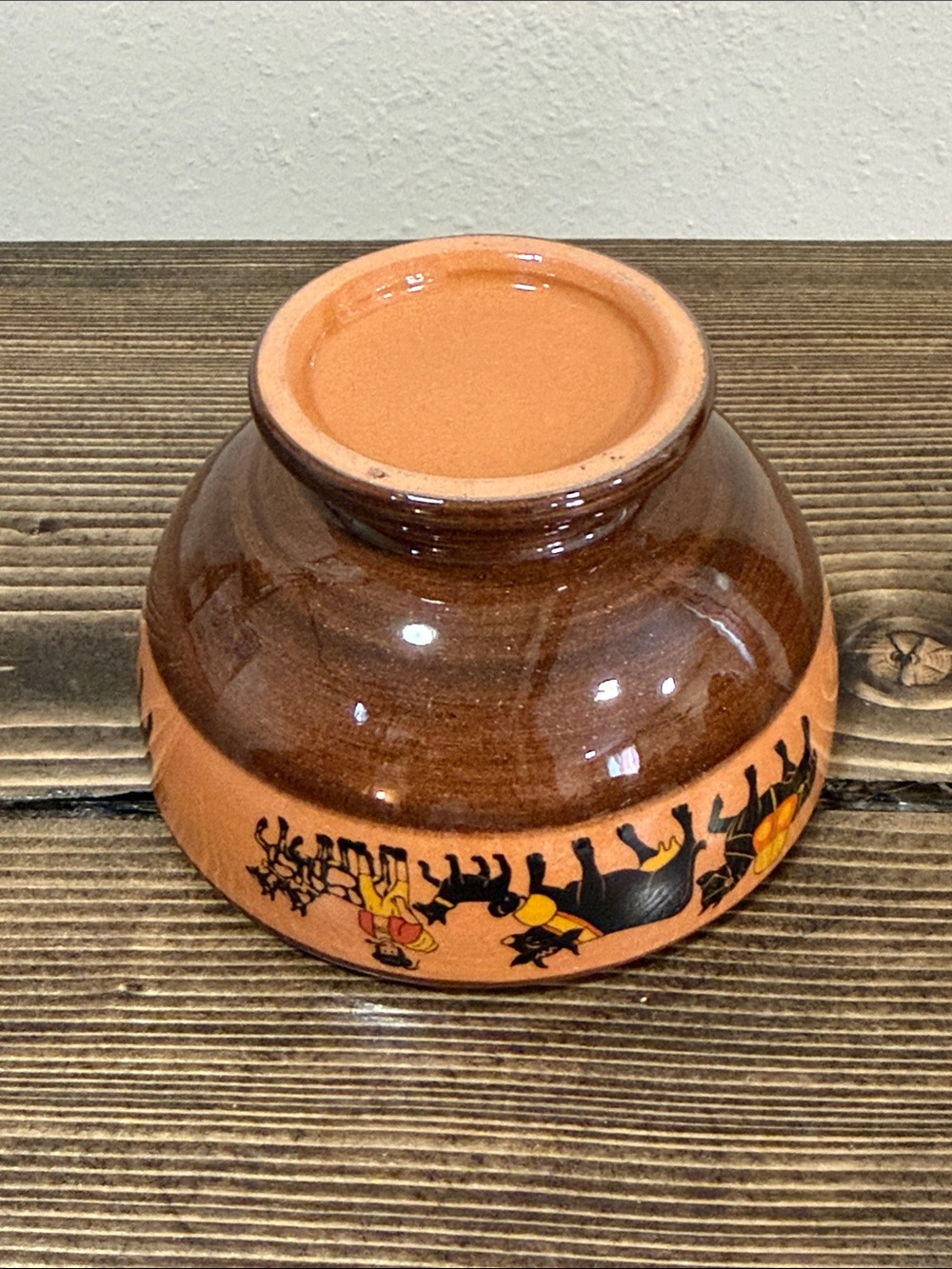 Vintage Mexican Folk Art Style Pottery Bowl Footed Terracotta Donkey Village Sce - Picture 8 of 9